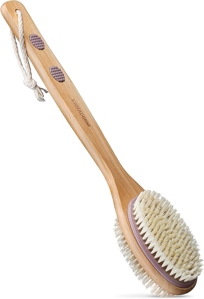 wooden back scrubber with white bristles for dad on father's day
