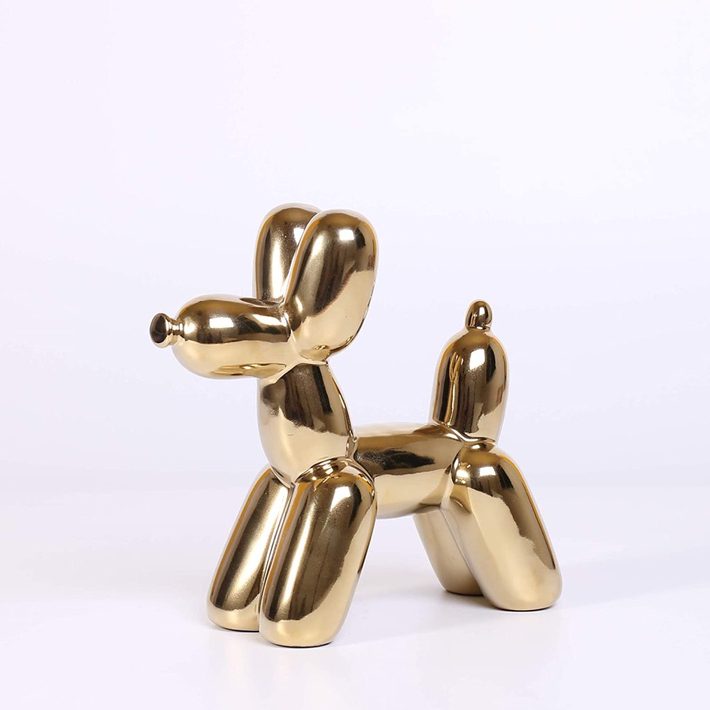 gold shiny balloon dog, jeff koons style, a great gift idea for mom on Mother's Day