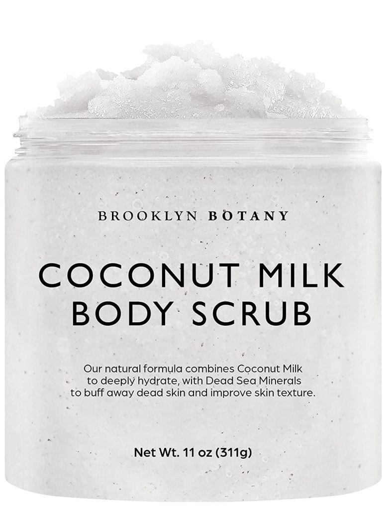 white jar of body scrub, a great gift idea for mom on Mother's Day
