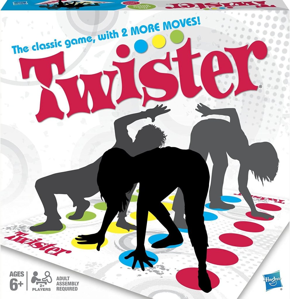 games: twister white box with red text
