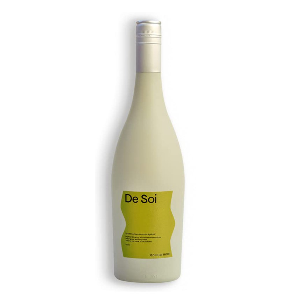 mocktail non-alcoholic wine like bottle with opaque, whimsical, hipstery, elegant label