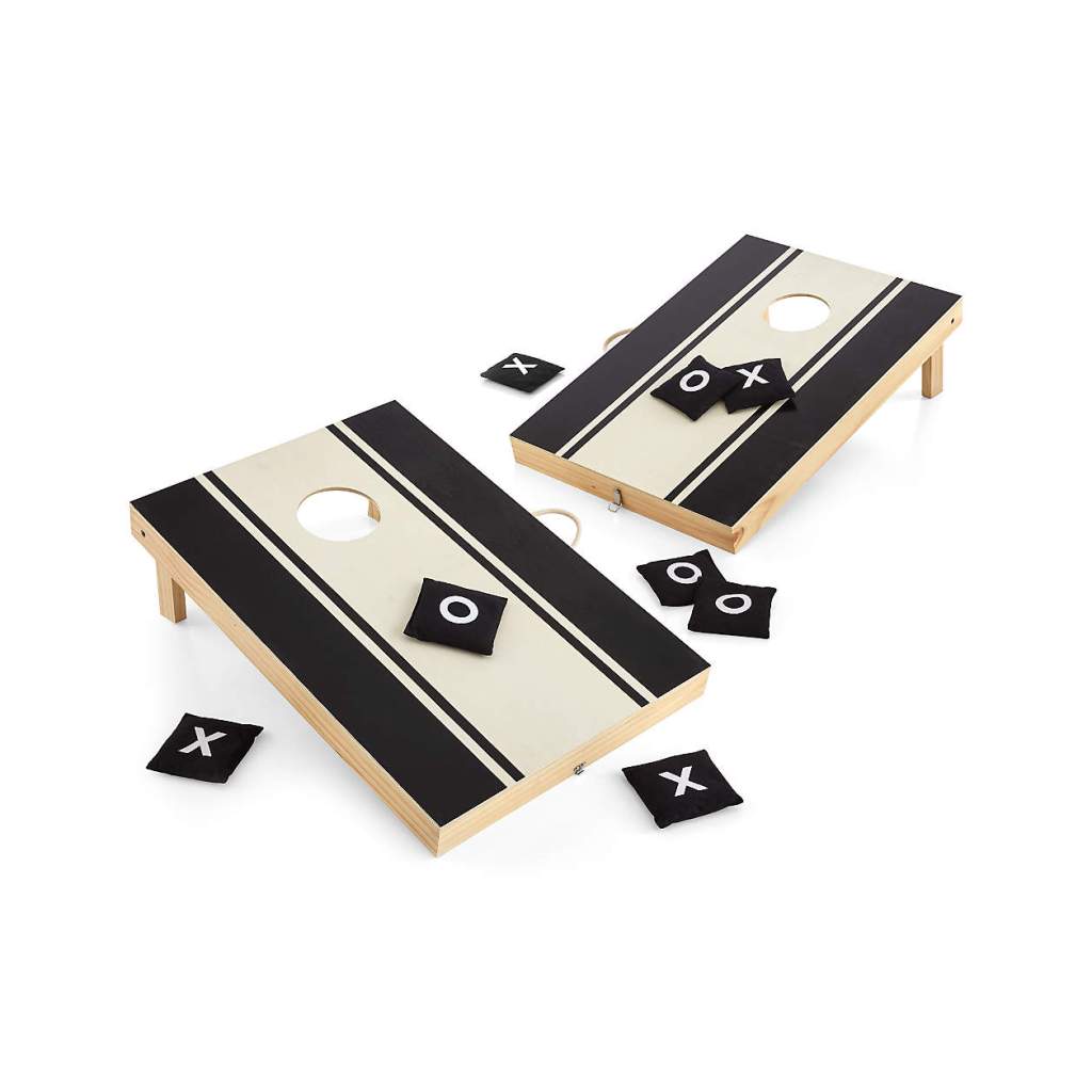 bean bag toss in black and white