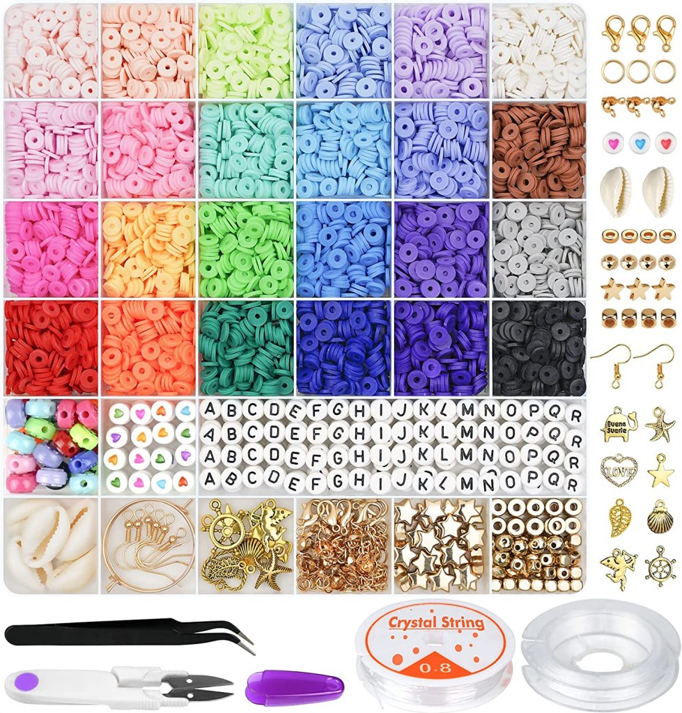 gifts for kids: bracelet maker, beads, trinkets, tools