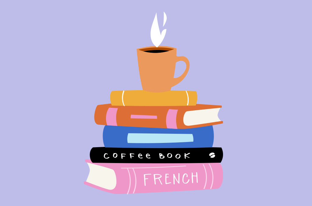 Reading: Illustration of stack of books with coffee cup on top