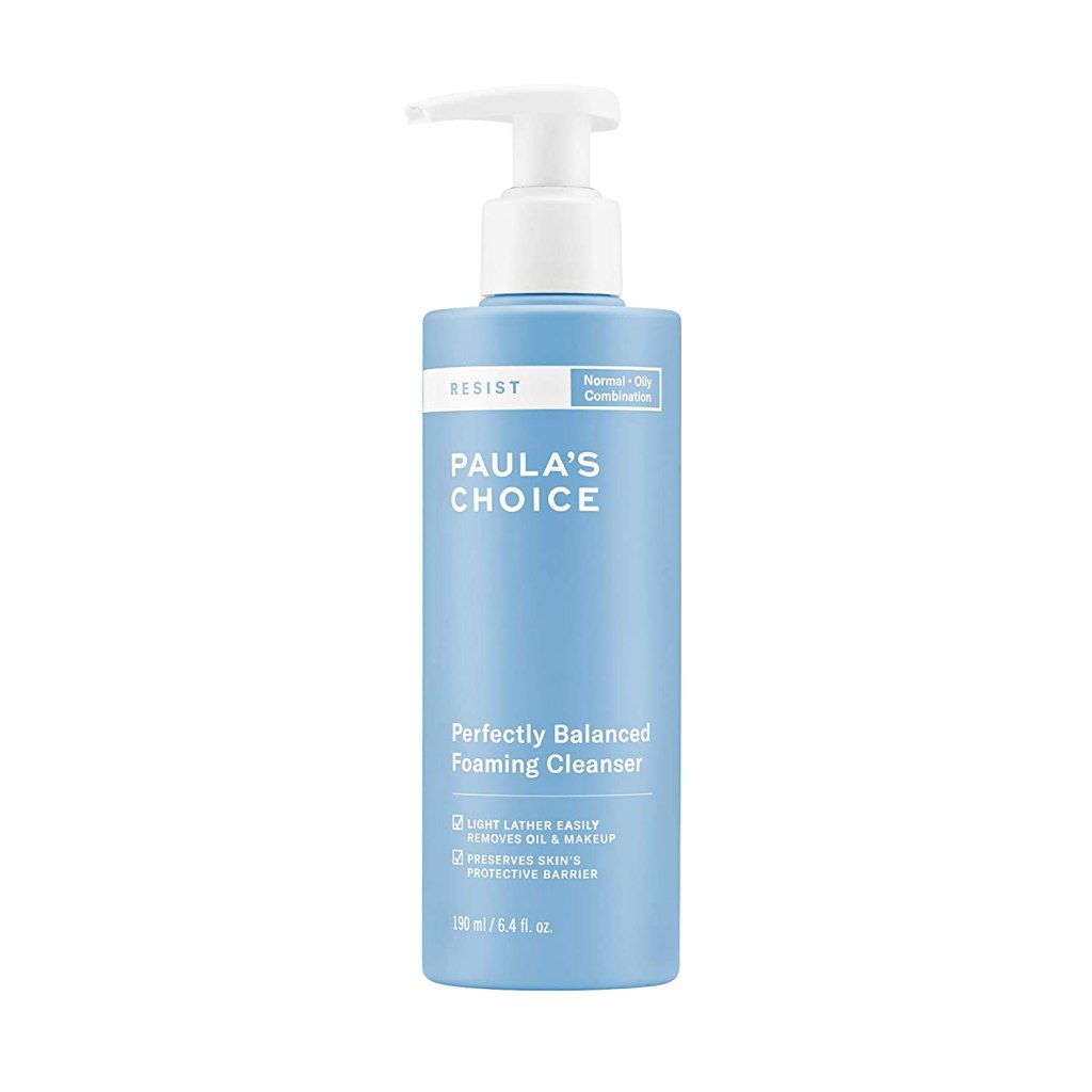 face cleansers: paula's choice pump in blue bottle