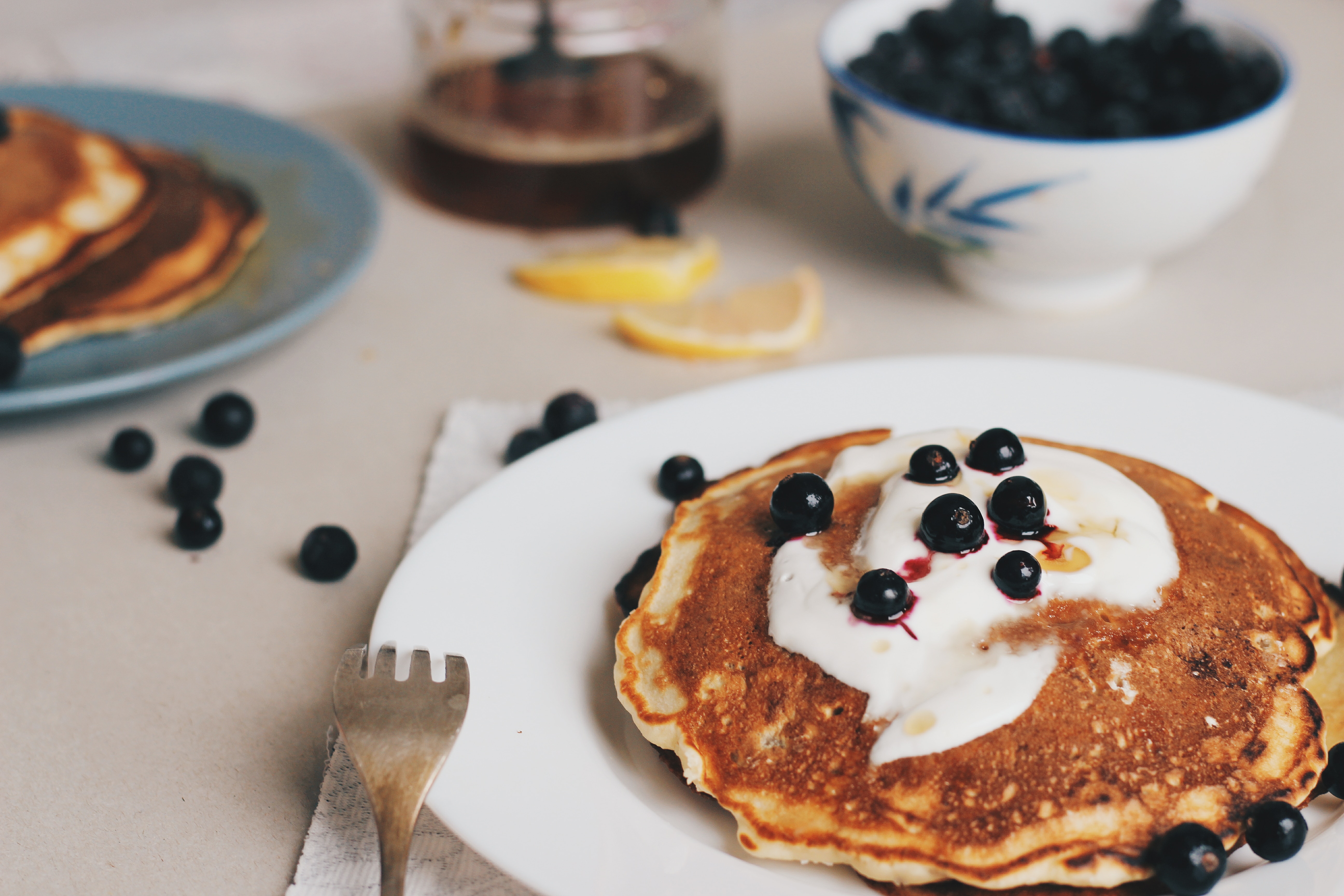 Blueberry Buttermilk Pancakes with Yogurt Topping