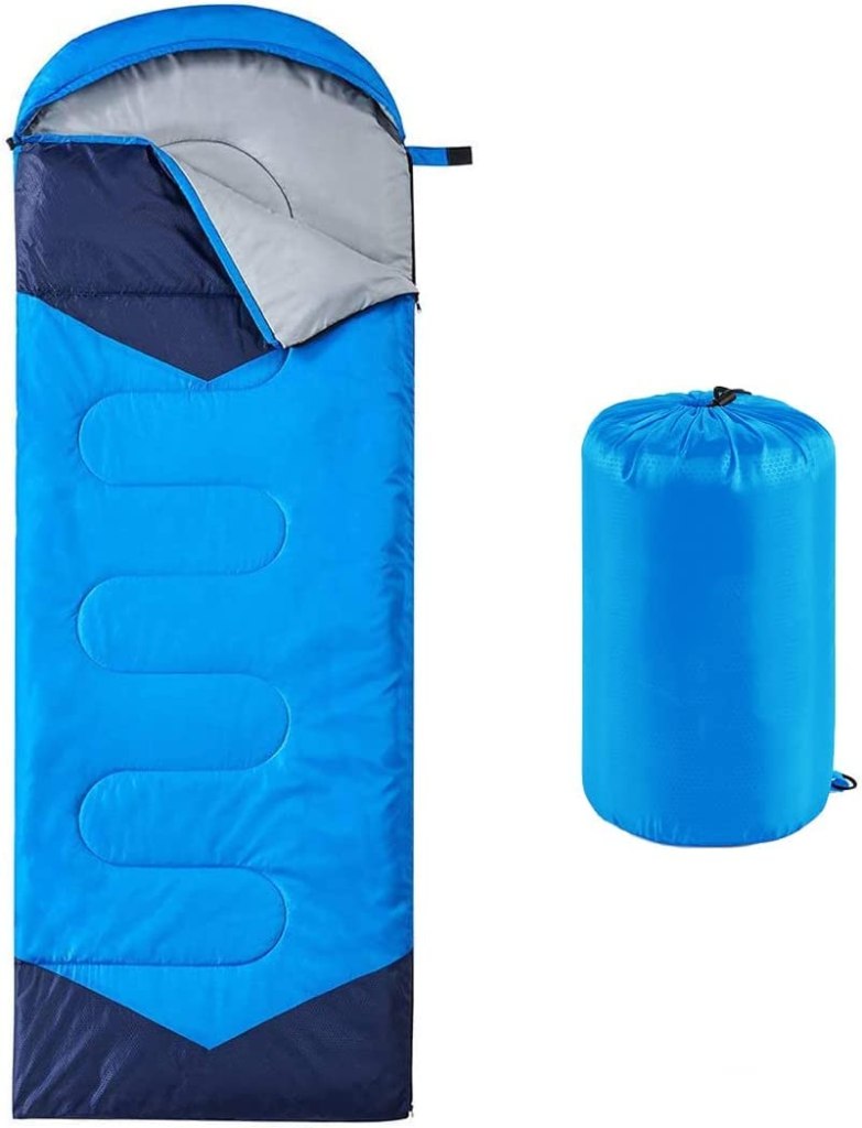 camping gear: blue sleeping bag